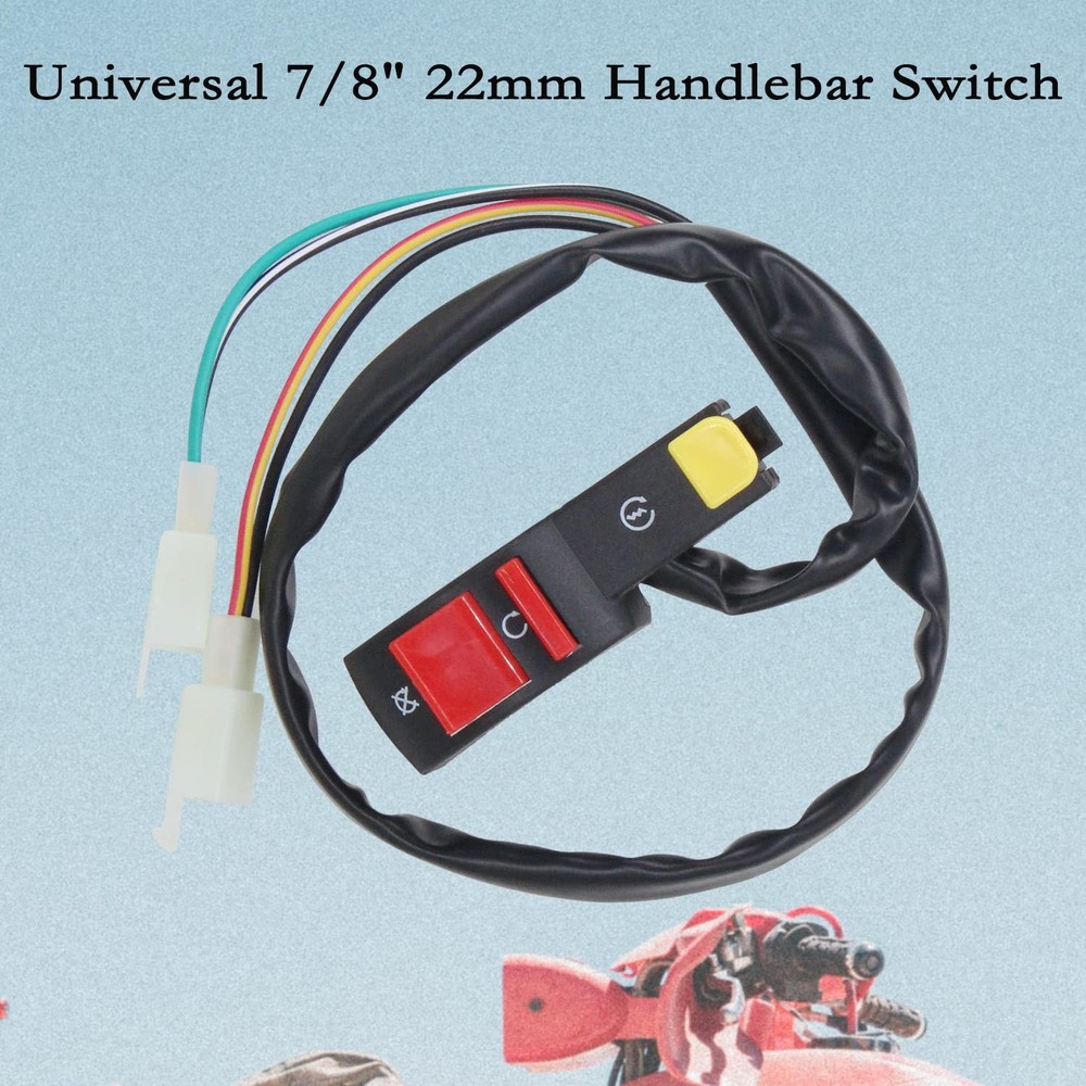 7/8" 22mm Handlebar Switch Start/Kill Button with Ignition Switch Replacement