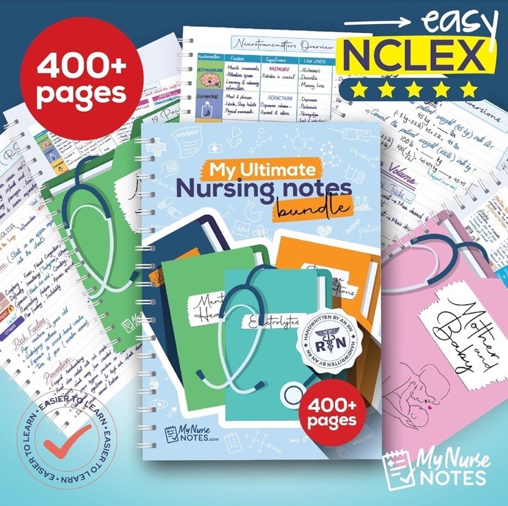 My Ultimate Nursing Notes Bundle Study Guide, 400+ Pages, NCLEX Prep, Ring Bound