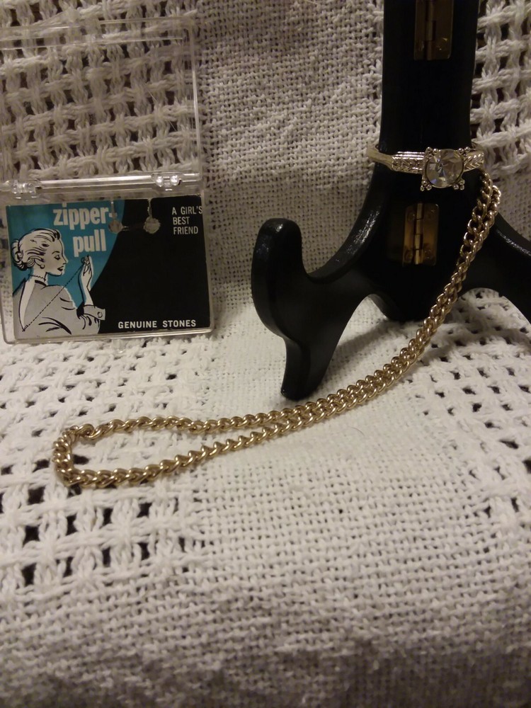 60's Zipper Pull Large Diamond Ring/ WINTER COAT BLING!