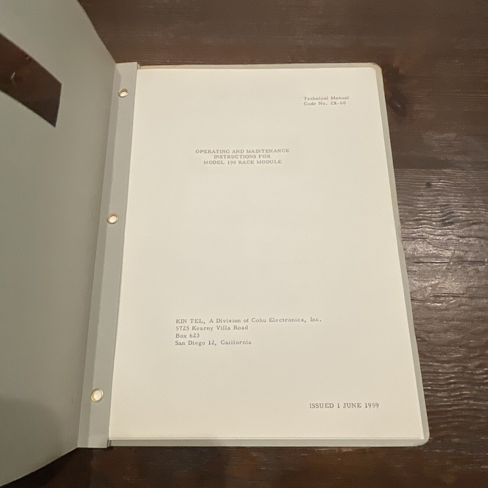 Kintel COHU Model 190 Rack Module Operating Instruction 2X-60 1959