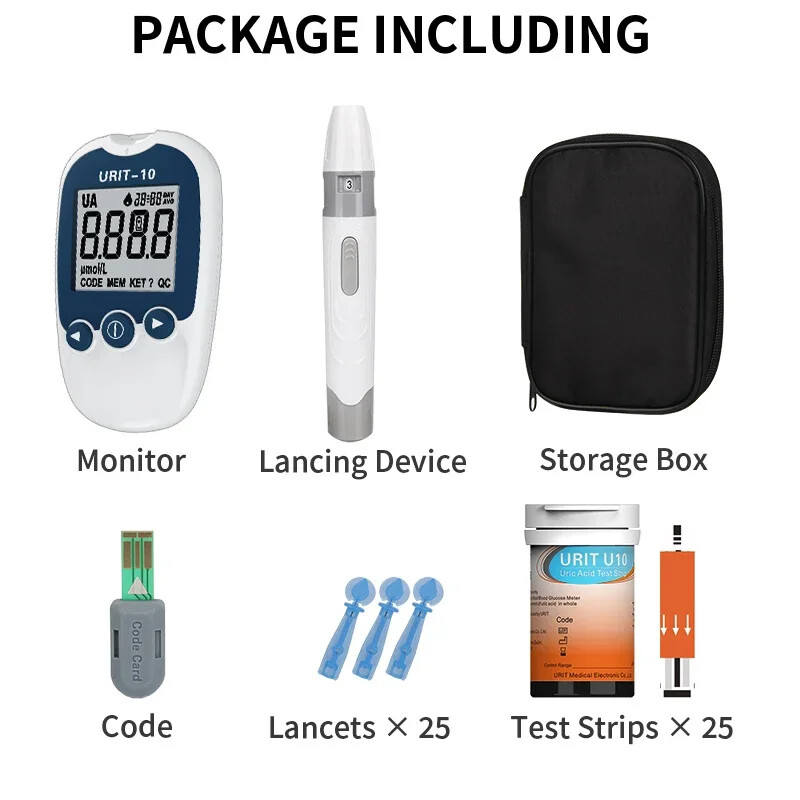 URIT-10 Uric Acid Meter Uric Tester 25pcs Test Strips 25 Second Fast Result cdd