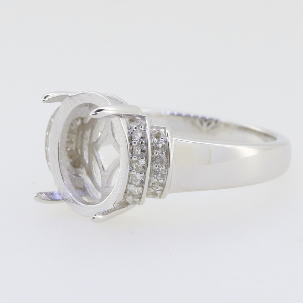 Sterling Silver Semi Mount Ring Setting RD 8x8mm W/ White Topaz Split Shank