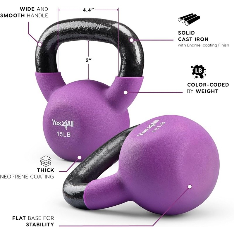 Solid Cast Iron Neoprene Kettlebell Adjustable Weights Ergonomic Grip Stability