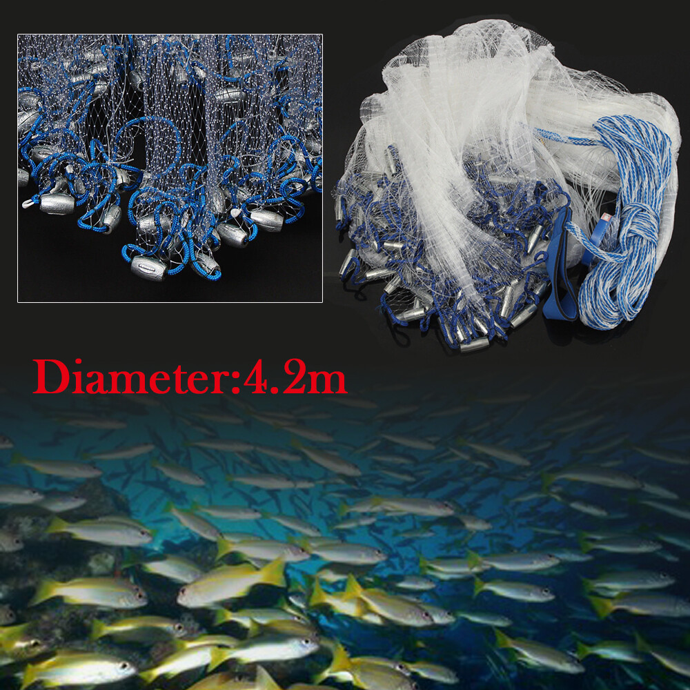 14ft Fishing Cast Net Quick Throw Nylon Mesh Drawstring Chain Bottom Spread
