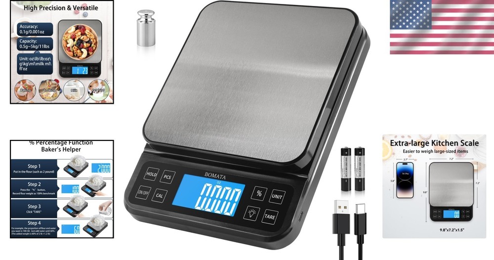 Bakery Scale, 5kg/11lb, % Percentage Function, LCD Backlight