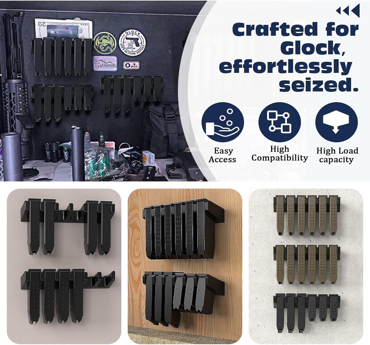 Magazine Holder for Glok 17 19 22 23 26 31 34. | Gun Safe Mag Storage Mount 2Pcs