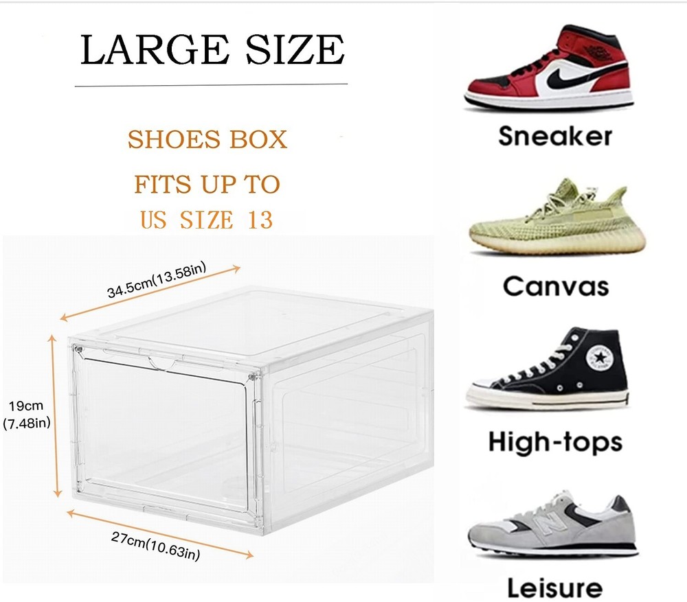 12 Clear Shoe Boxes Magnetic Drop Front Sneaker Rack Storage Organizer Stackable
