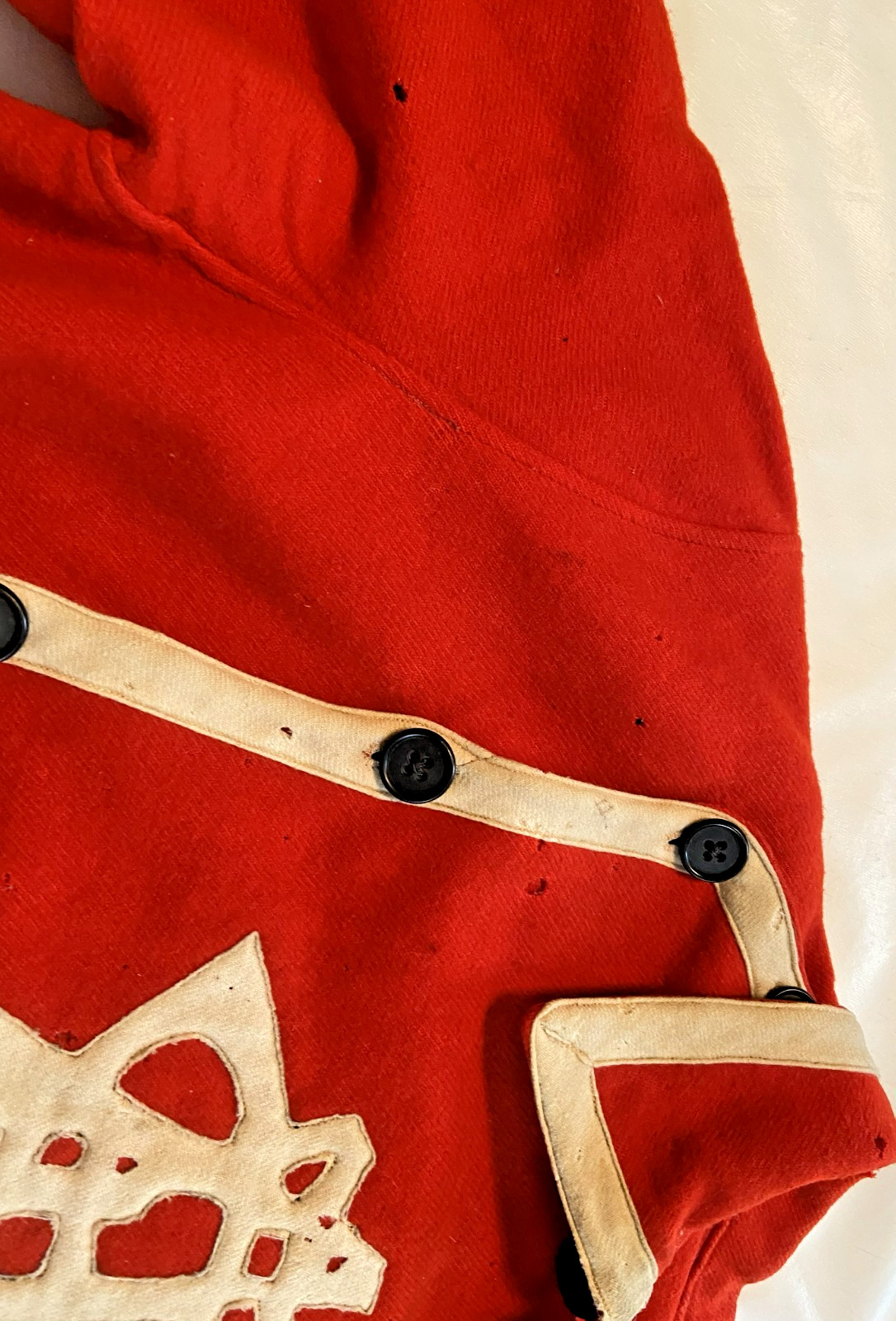 RARE FIND! 1880'S HEAVEY RED WOOL BASEBALL BIB TOP OR FIREMAN BIB TOP-CA7 LOGO