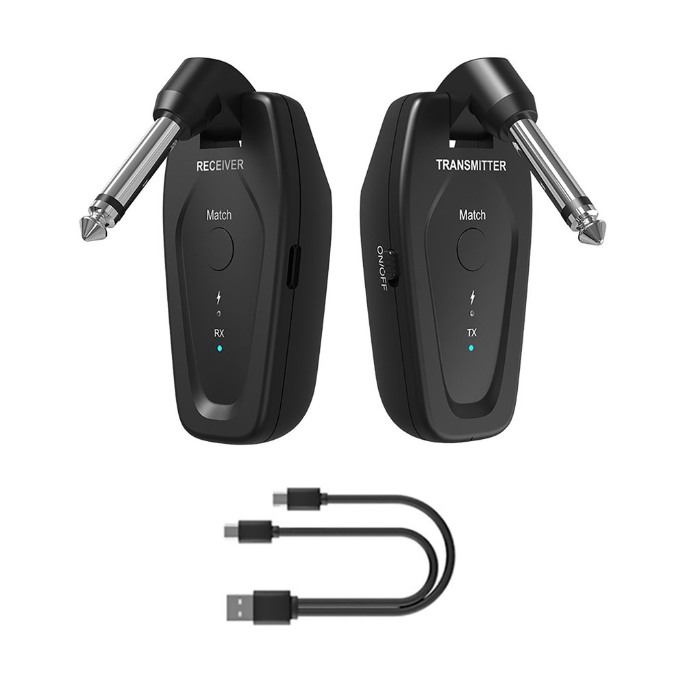Black UHF Wireless Guitar System Rechargeable Transmitter Receiver Accessories