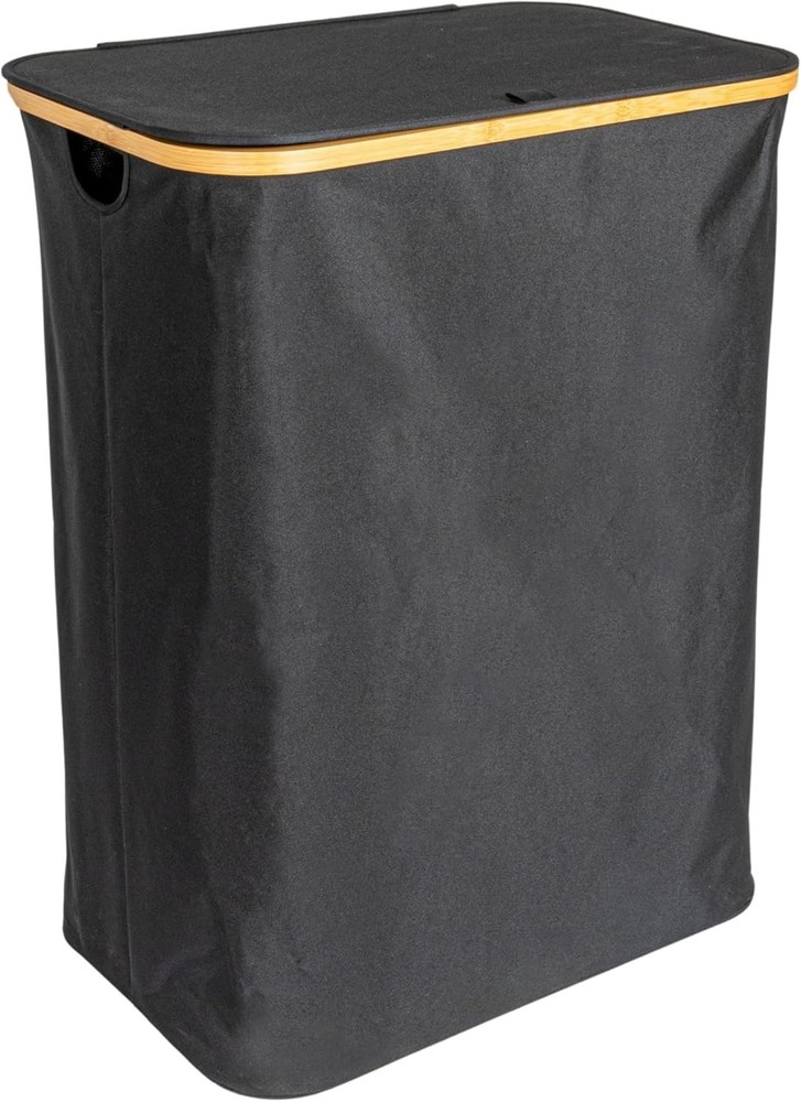 Sleek Laundry Hamper W/ Dual Mesh Liners & Lid Black