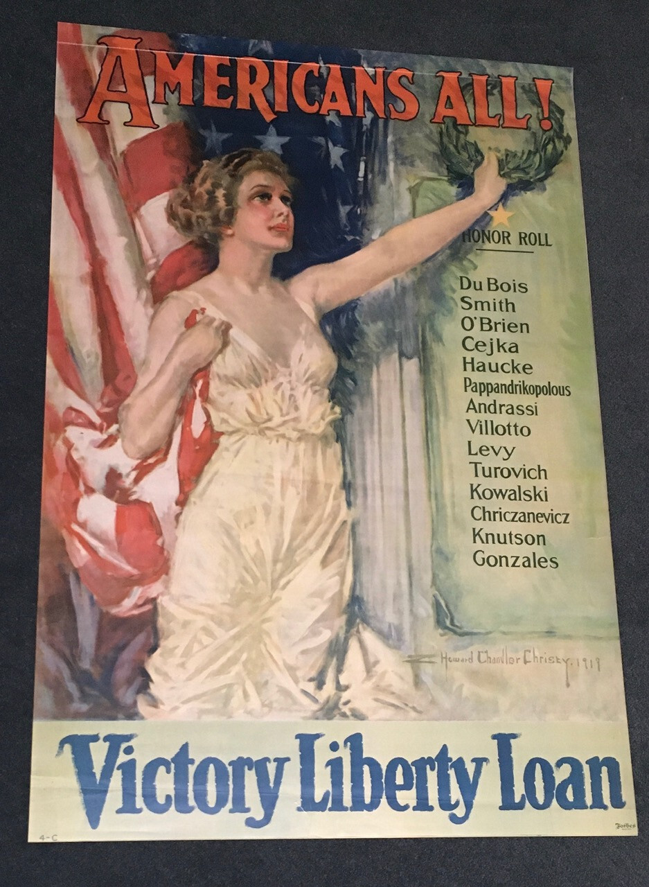 VINTAGE! RARE! AMERICANS ALL! 1919 ORIG. 27x40 POSTER! WW1 VICTORY LIBERTY LOAN!