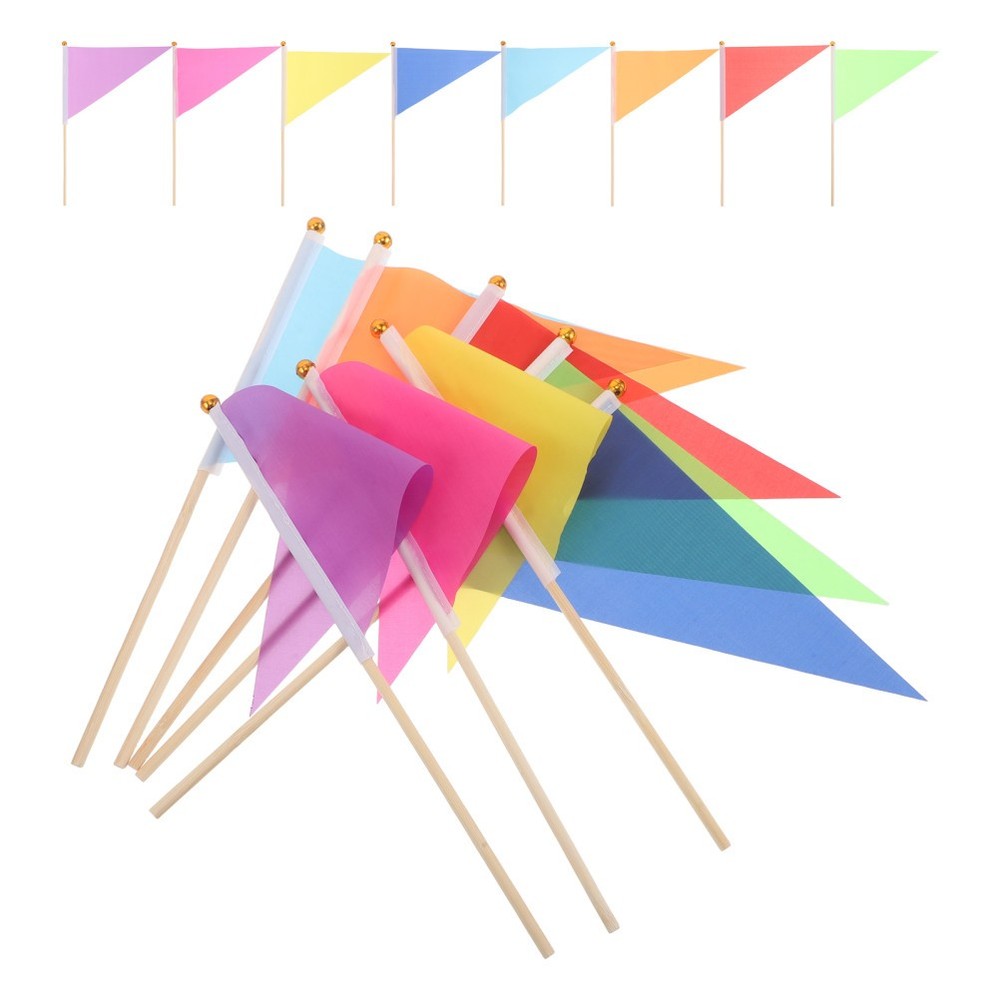 16pcs Garden Marking Flags - Small Triangular Yard Markers with Bamboo Sticks