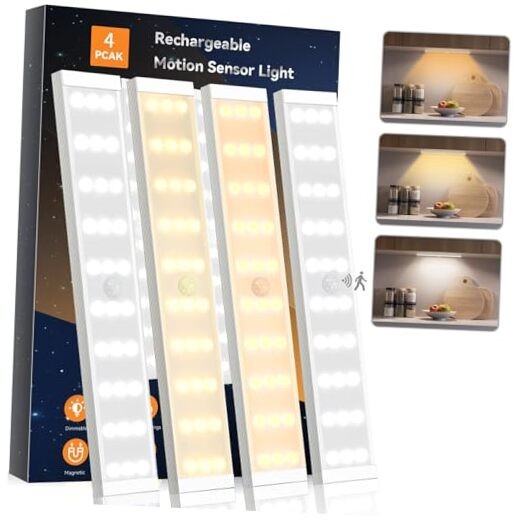 4 Pack Under Cabinet Lights, Rechargeable Motion Sensor Light 8.4inch-4Pack