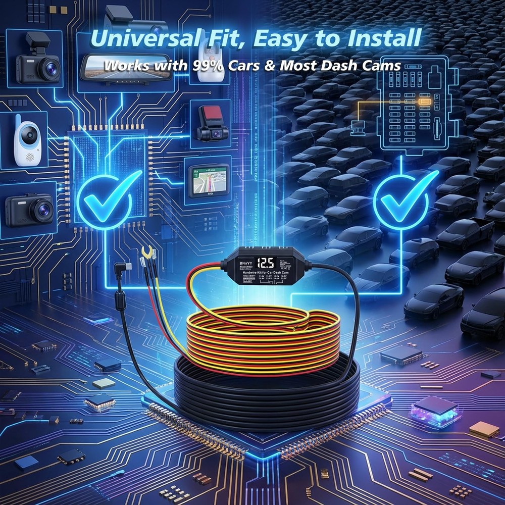 USB-C Hardwire Kit for Dash Cam with Acc Detection, 4-Level Adjustable Black
