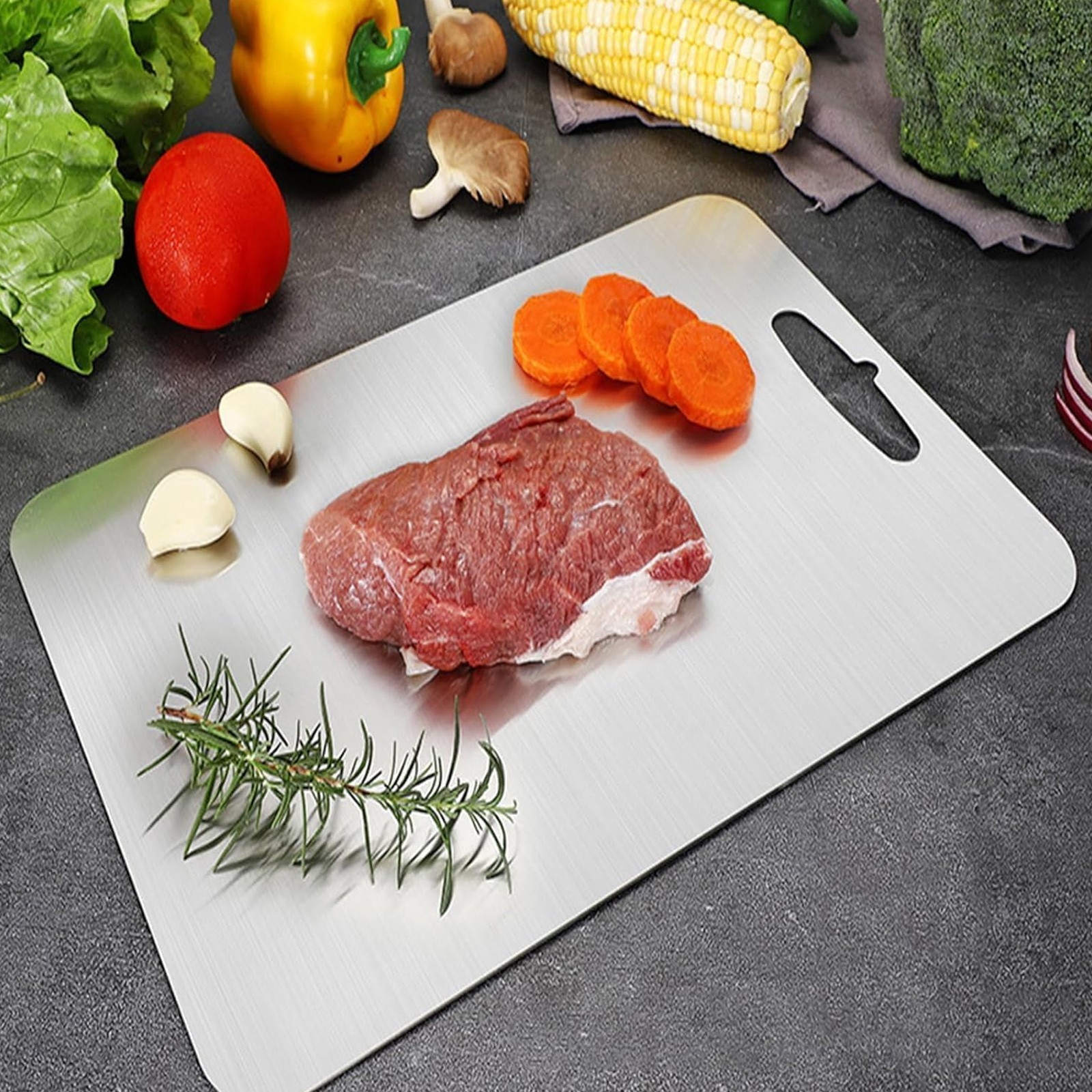 304 Stainless Steel Cutting Board Double-Sided Cutting Boards Kitchen Camping US