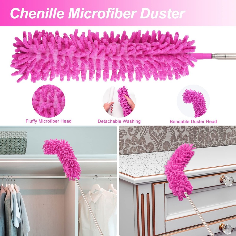 Microfiber Dusters for Cleaning, Feather Dusters with Extension Pole, Bendabl...
