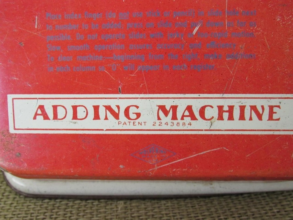 Vintage 40s Working Tin Litho Wolverine Adding Machine Hand Pull Dial Calculator