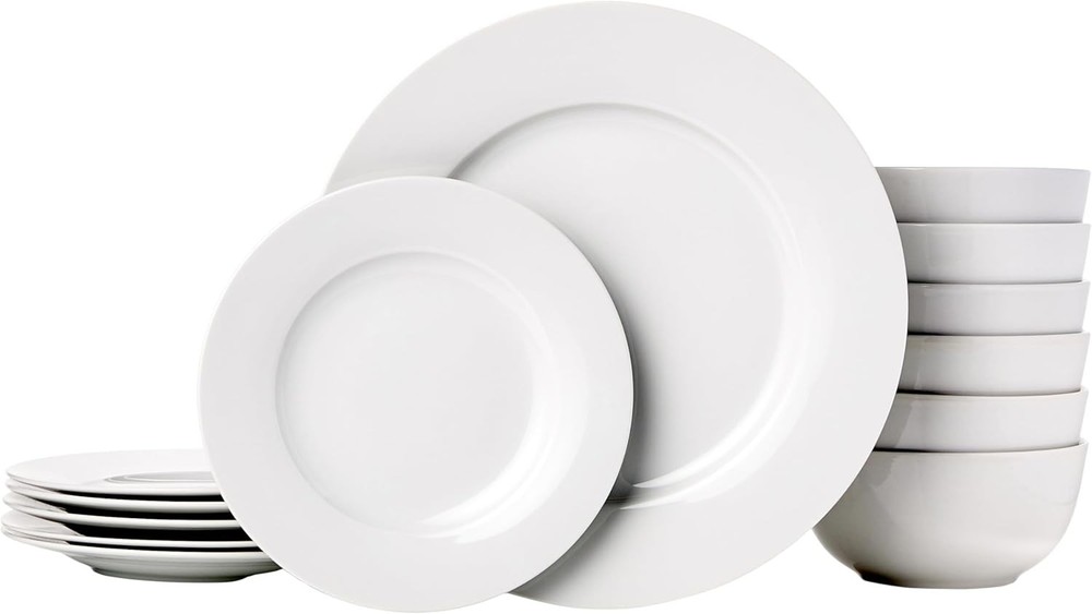Amazon Basics Kitchen Dinnerware Set, Microwave and Dishwasher Safe, White