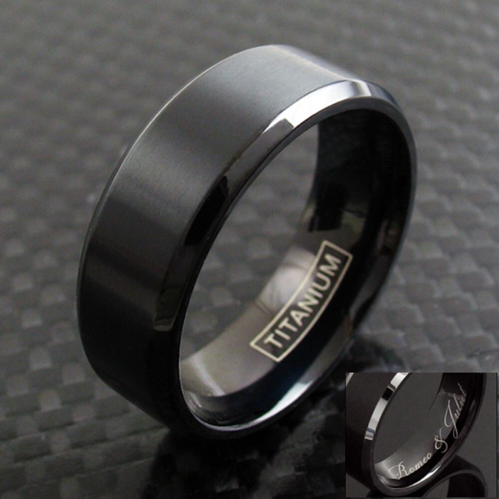 6/8mm Black Titanium Men's Brushed Finish Stripe Wedding Band Ring Size 5-15