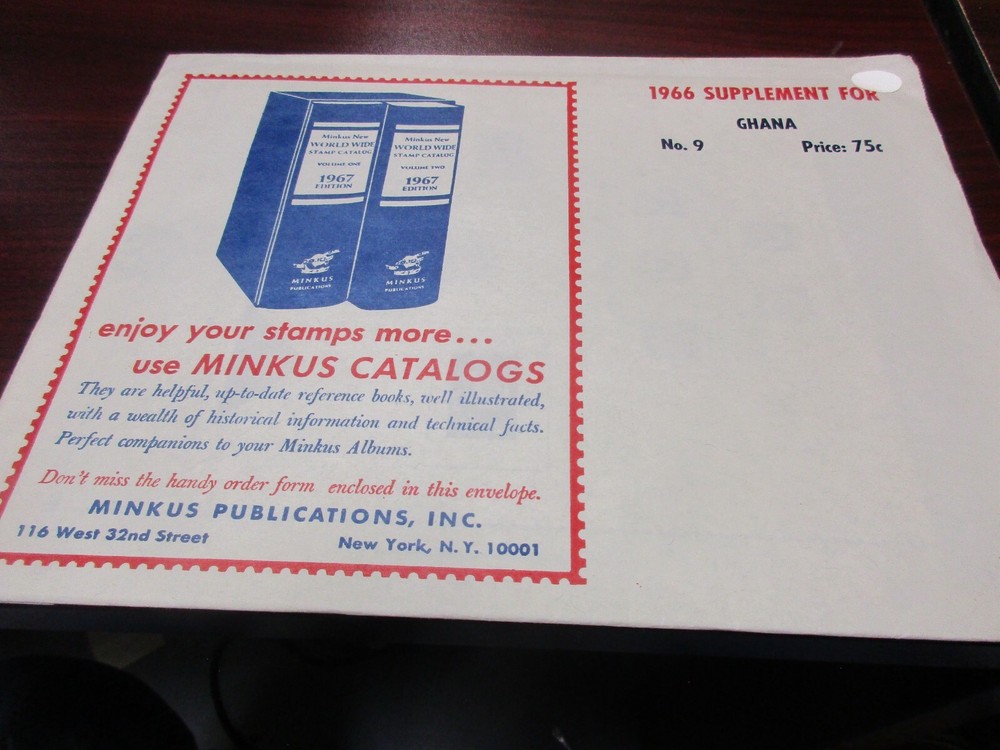 "MINKUS" STAMP ALBUM  1966  SUPPLEMENT GHANA  #9 W/FREE SHP.