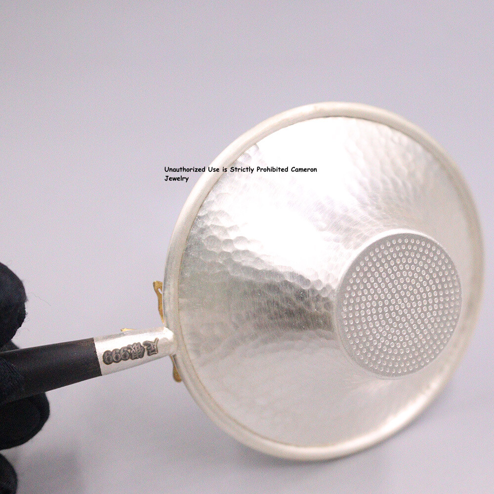 Solid S999 Fine Silver Tea Infuser Carved Dragonfly Mesh Tea Strainer 4.7inch