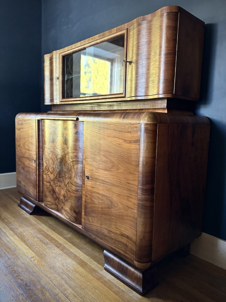 Thrum Art Deco Antique German Two Piece Sideboard Buffet