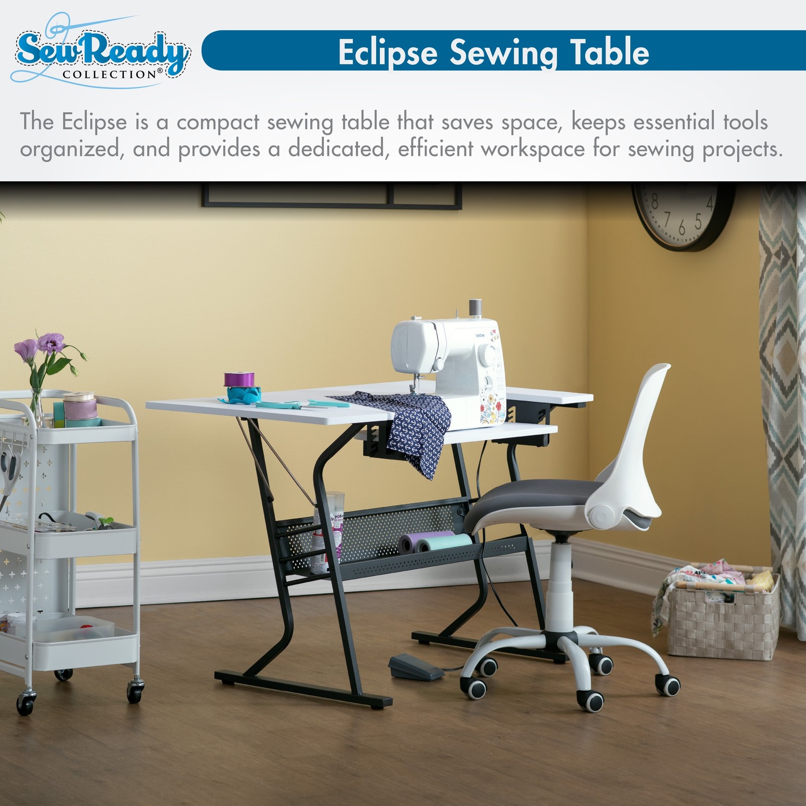 Eclipse Sewing and Craft Table in Black / White