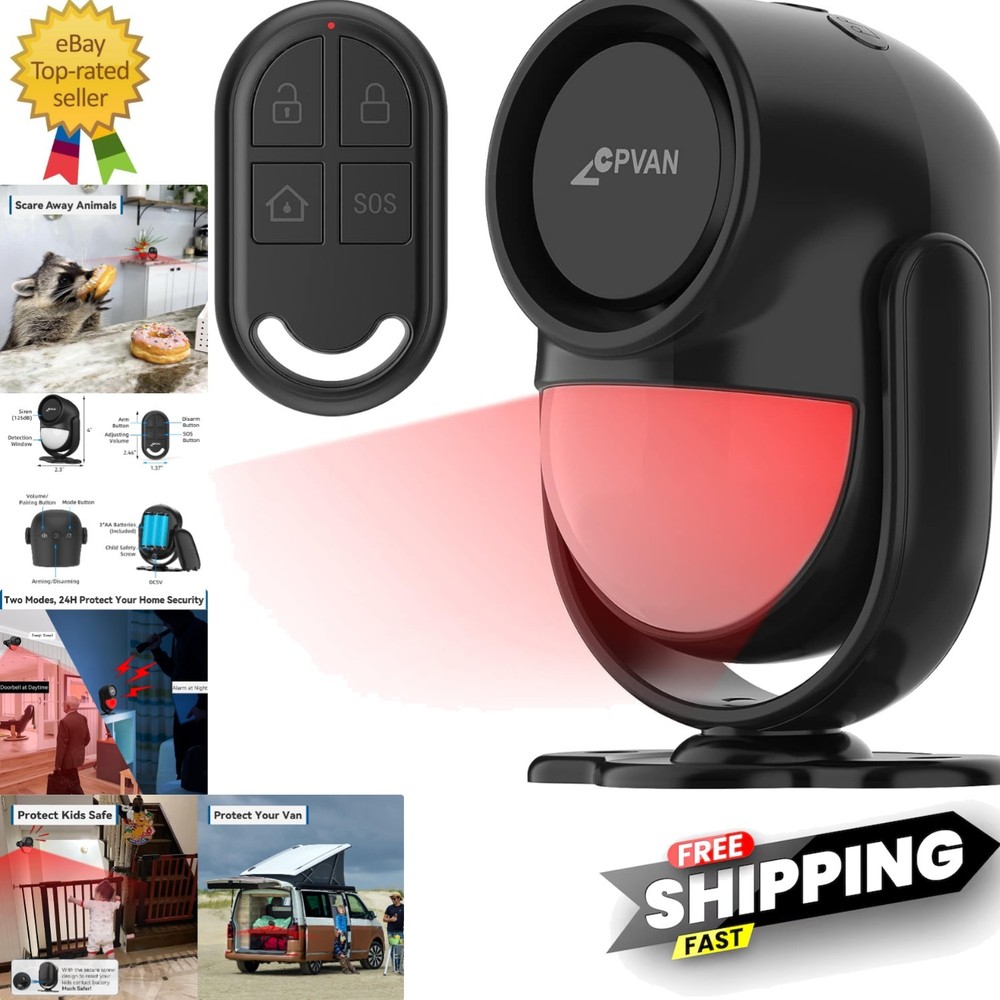 125dB Loud Motion Sensor Alarm with 328ft Remote Control 40ft PIR Detector, B...