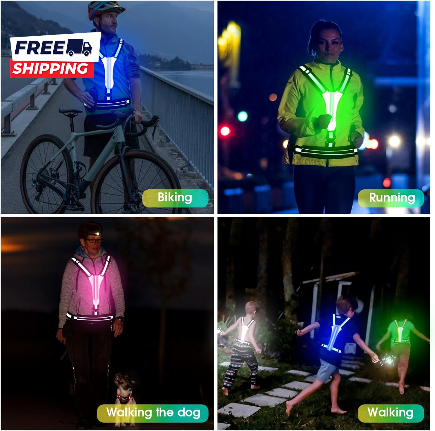 LED Reflective Light up Safety Running Vest for Biking Walking at Night