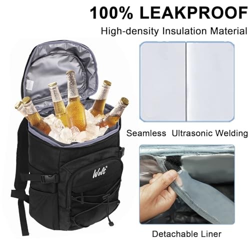 Cooler Backpack,24 Cans Insulated Backpack Cooler Leakproof,Lightweight Black