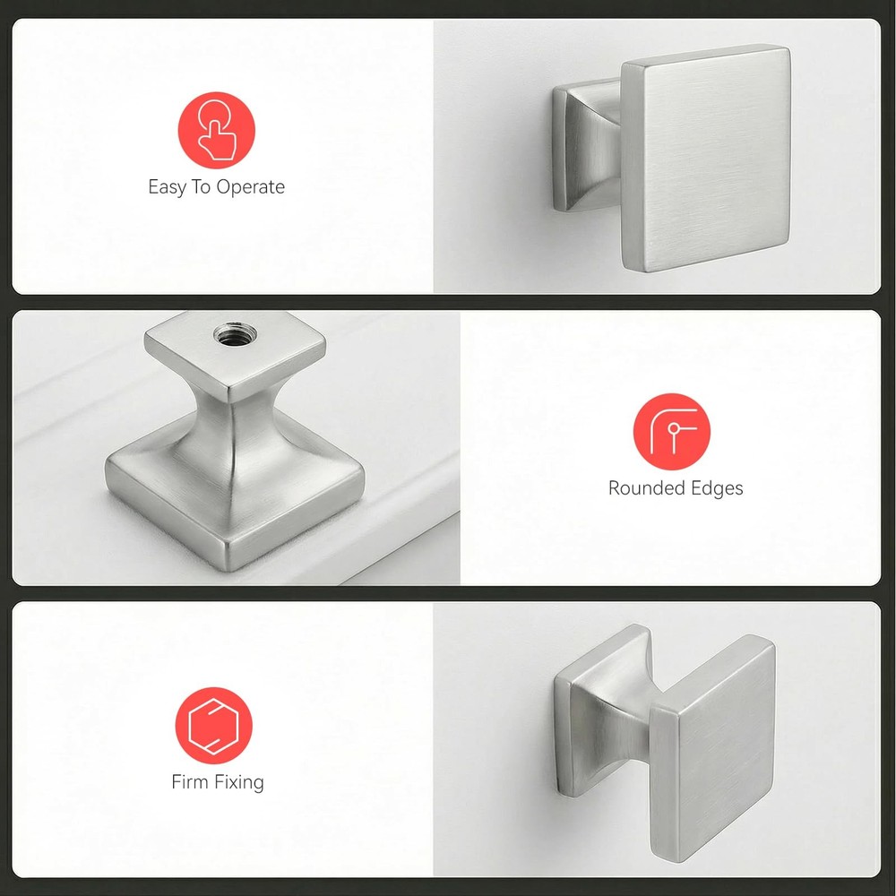 5 Pack Cabinet Knobs Brushed Nickel Drawer Knobs - Square Cabinet Knobs for D...
