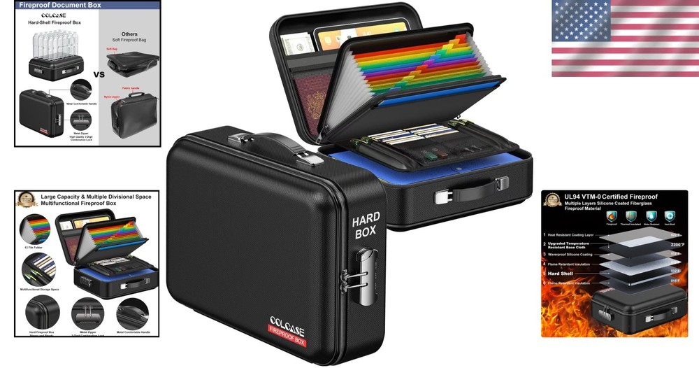 waterproof Fireproof Document Box - Zipper Lock Design for Ultimate Safety