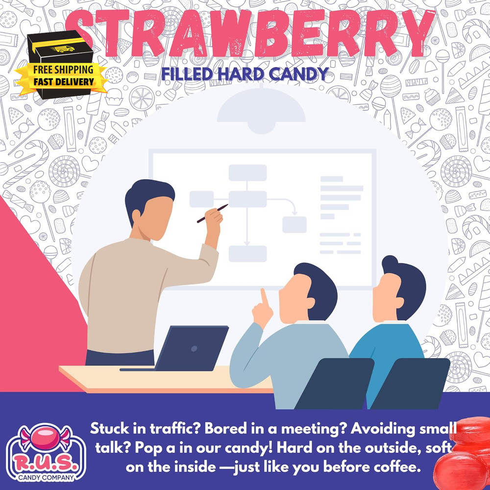 Strawberry Filled Hard Candy – Bulk Wrapped Fruit Candy by – Individually Wrapp