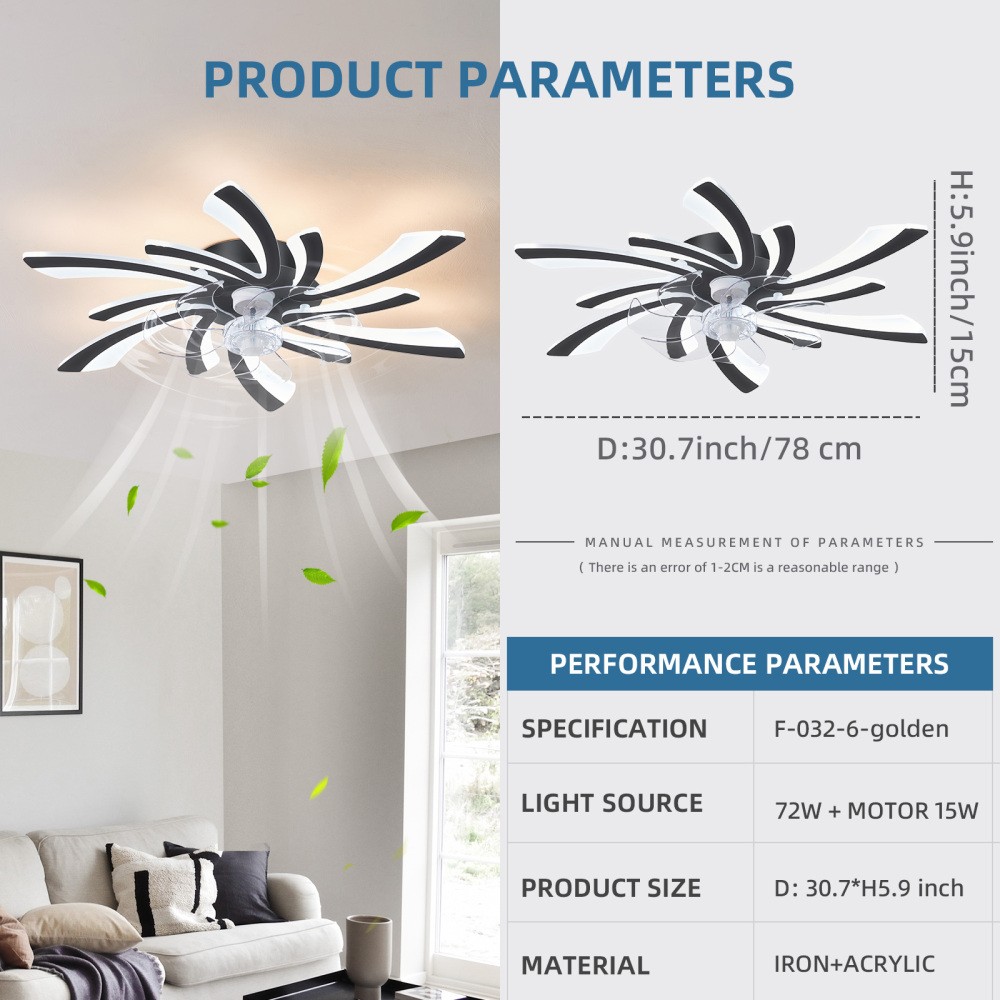 30" Ceiling Fan w/ Light, Remote & APP Control, 6 Speeds, Reversible