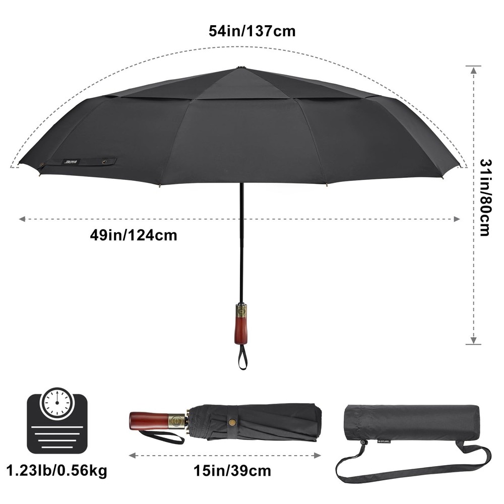 54 Inch Large Compact Windproof Golf Umbrella for Rain Oversized Auto Open Cl...