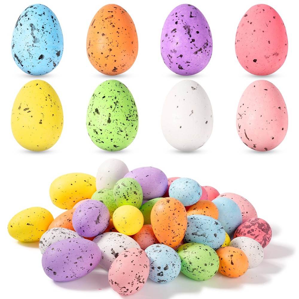 40 Pcs Foam Speckled Easter Eggs,8 Colors & 3 Sizes Foam Eggs for Easter Deco...