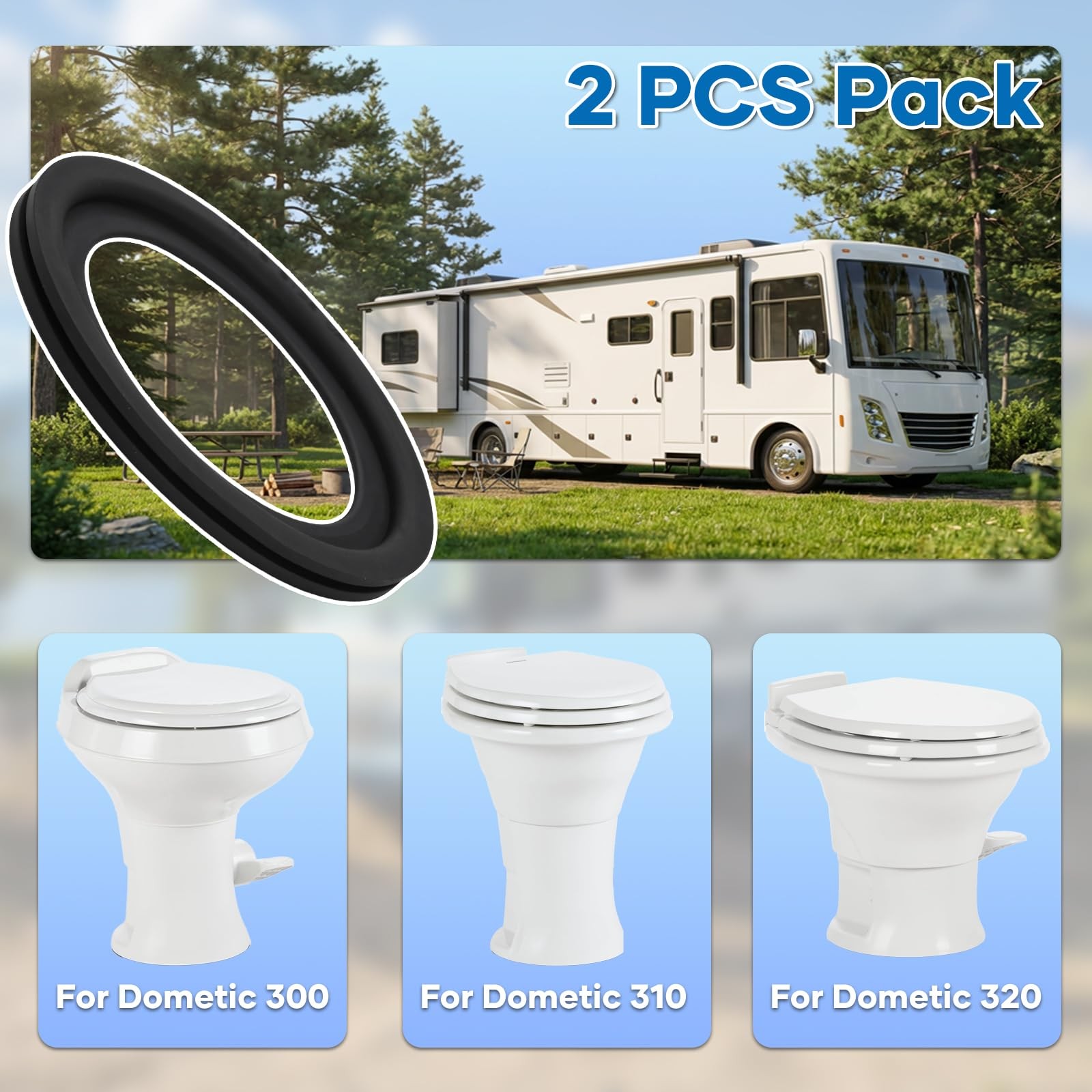 2 Pack RV Toilet Seal for Dometic 300/310/320 Toilets, Leak-Proof & BLACK