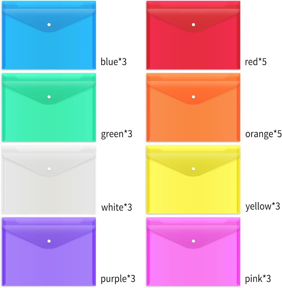 28pcs Plastic Envelopes Plastic Folders For Documents Poly Folders Rainbow