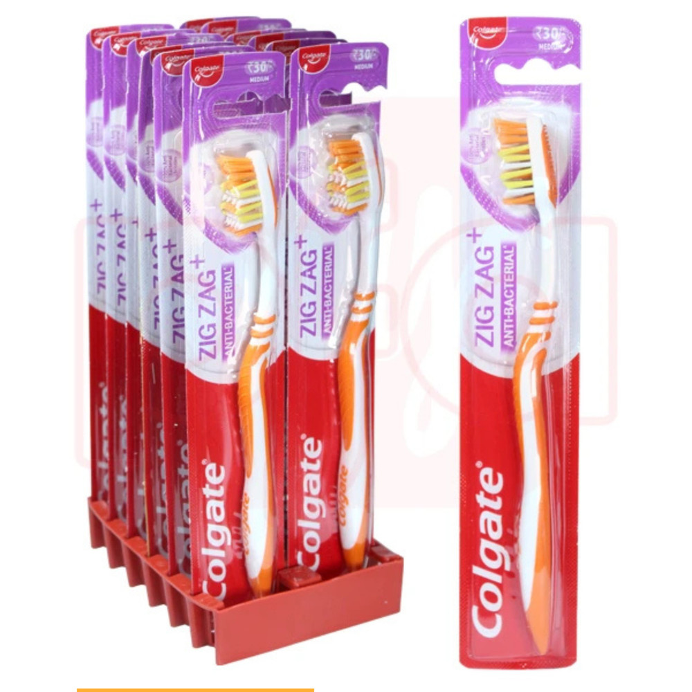 Colgate Zig Zag AntiBac Medium Toothbrush Deep  Gentle Clean Assorted Colors