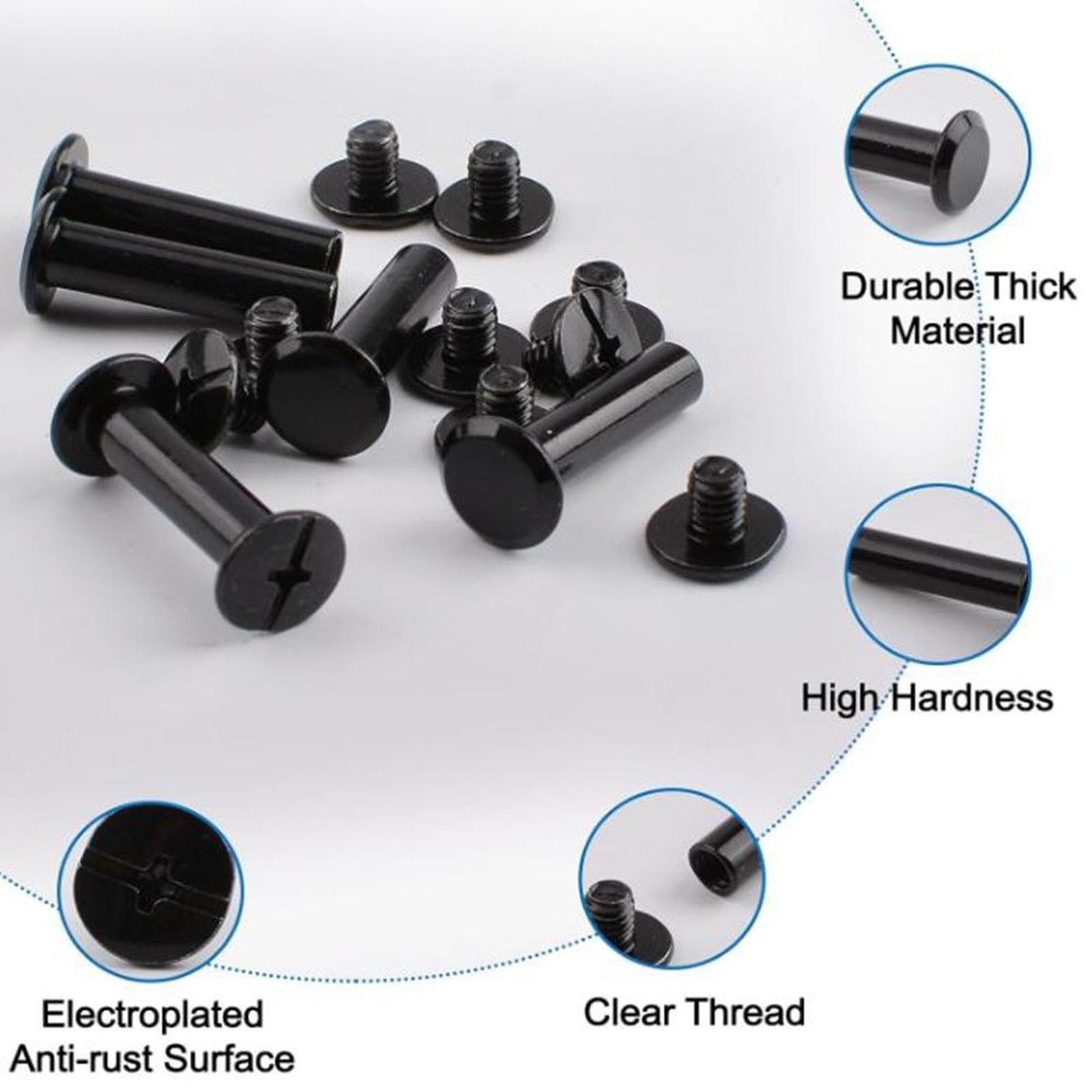 Black Chicago Screws Assorted Kit 110 Sets 8 Sizes Round Flat Head Rivets