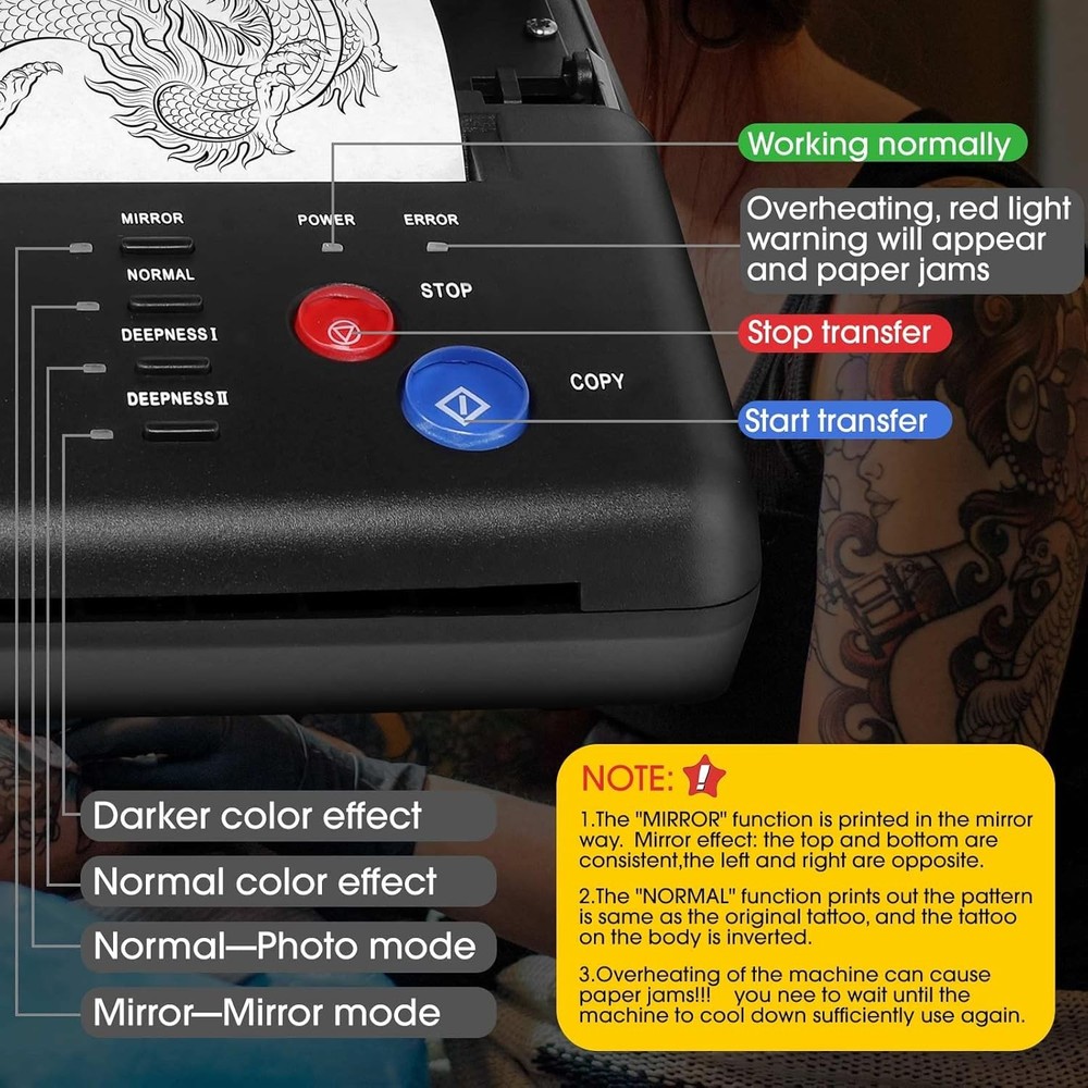 Tattoo Stencil Transfer Copier Printer with 20PCS Stencil Sheets Tattoo Stencil