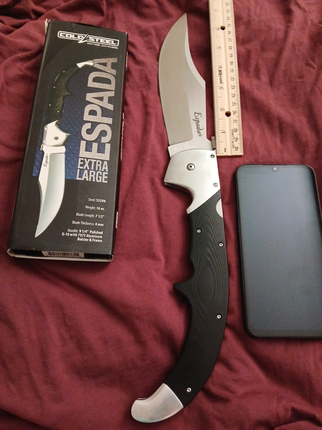 Espada XL 62mA S35VN Cold Steel Extra-Large  Knife 7.5 Inch Aluminium BOLSTERS