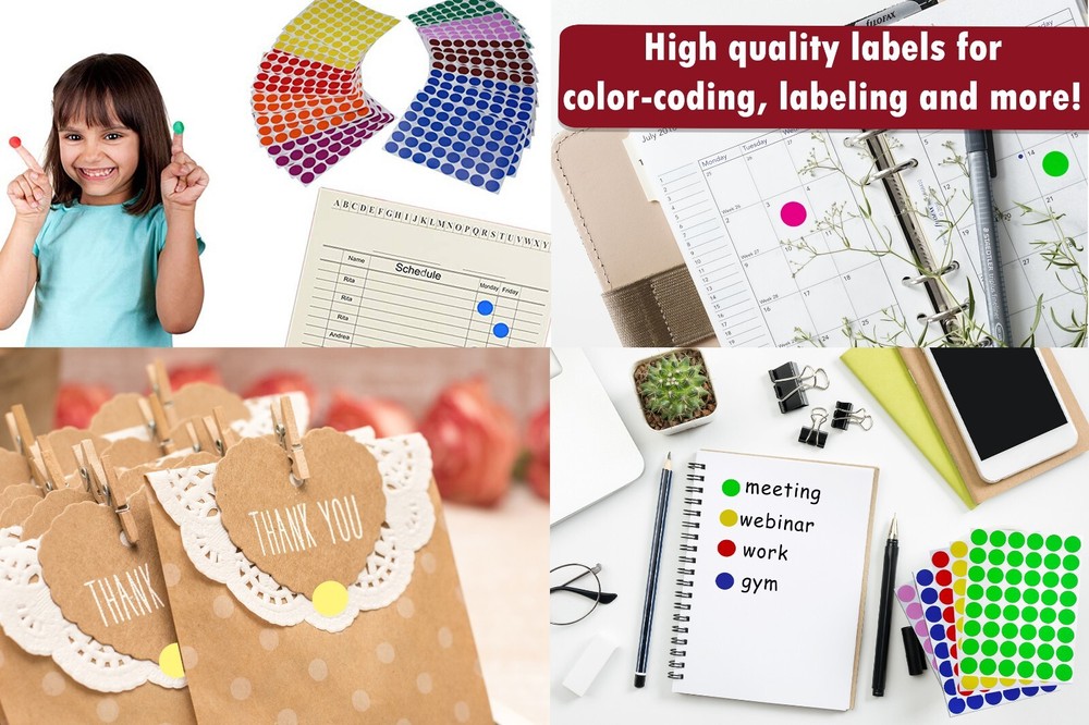 Round Stickers 3/4" (17mm) Multi Color Coded Dot Circle Labels 720-Pack13 Sheets