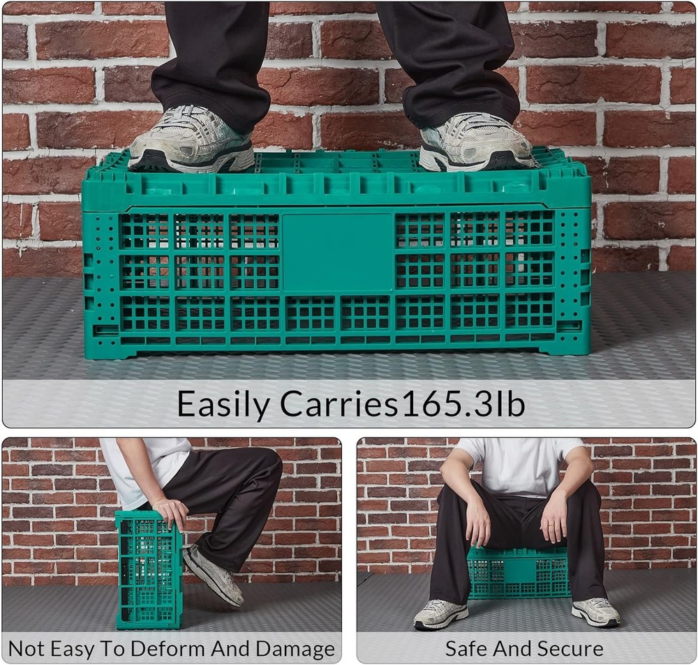 GRAVEE Plastic Folding Storage Crate 52 Litre Stackable Collapsible Foldable