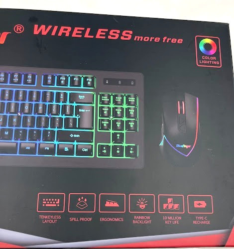 Bluefinger Wireless Keyboard and Mouse-Rainbow Backlight