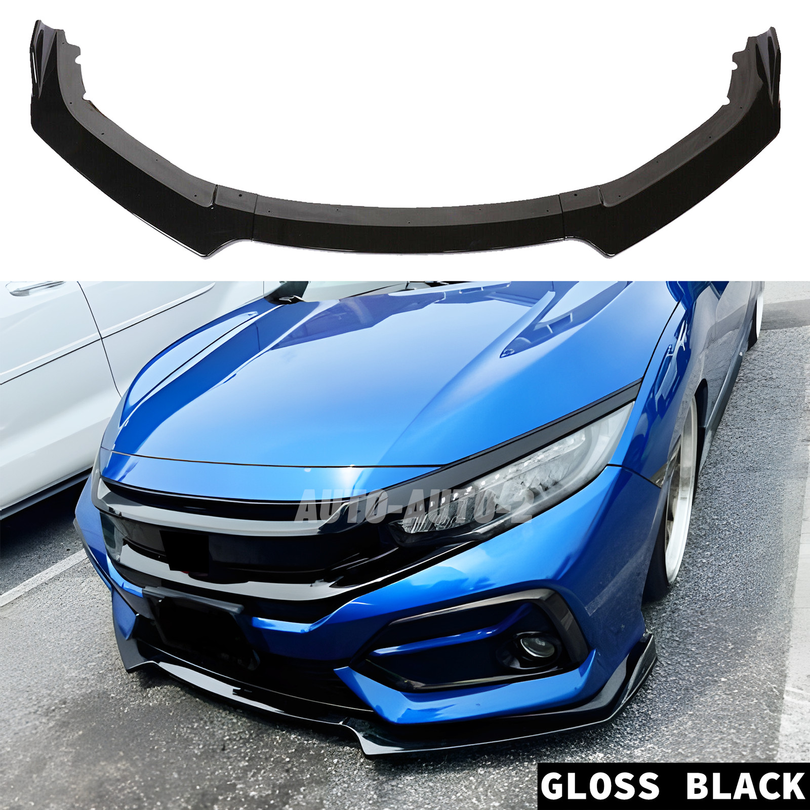 Glossy Black Front Bumper Splitter Spoiler Lip For 2016-2021 Honda Civic 3PCS