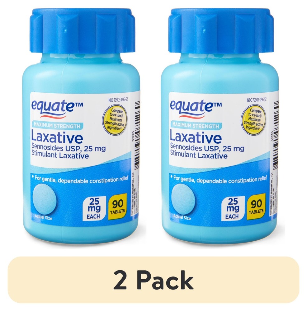 Equate Maximum Strength Sennosides USP Laxative Tablets 25 mg 90 Count, 2 Pack