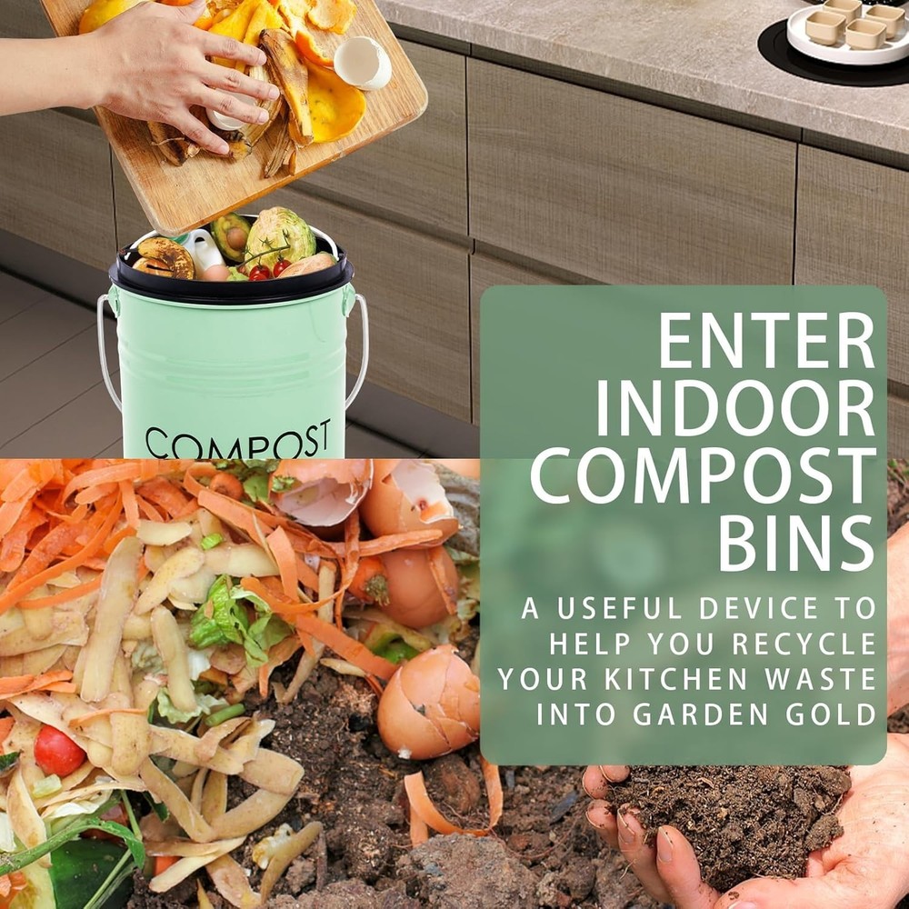 Stylish 7.7lb Kitchen Countertop Compost Bin – Odor-Control & Vintage Design