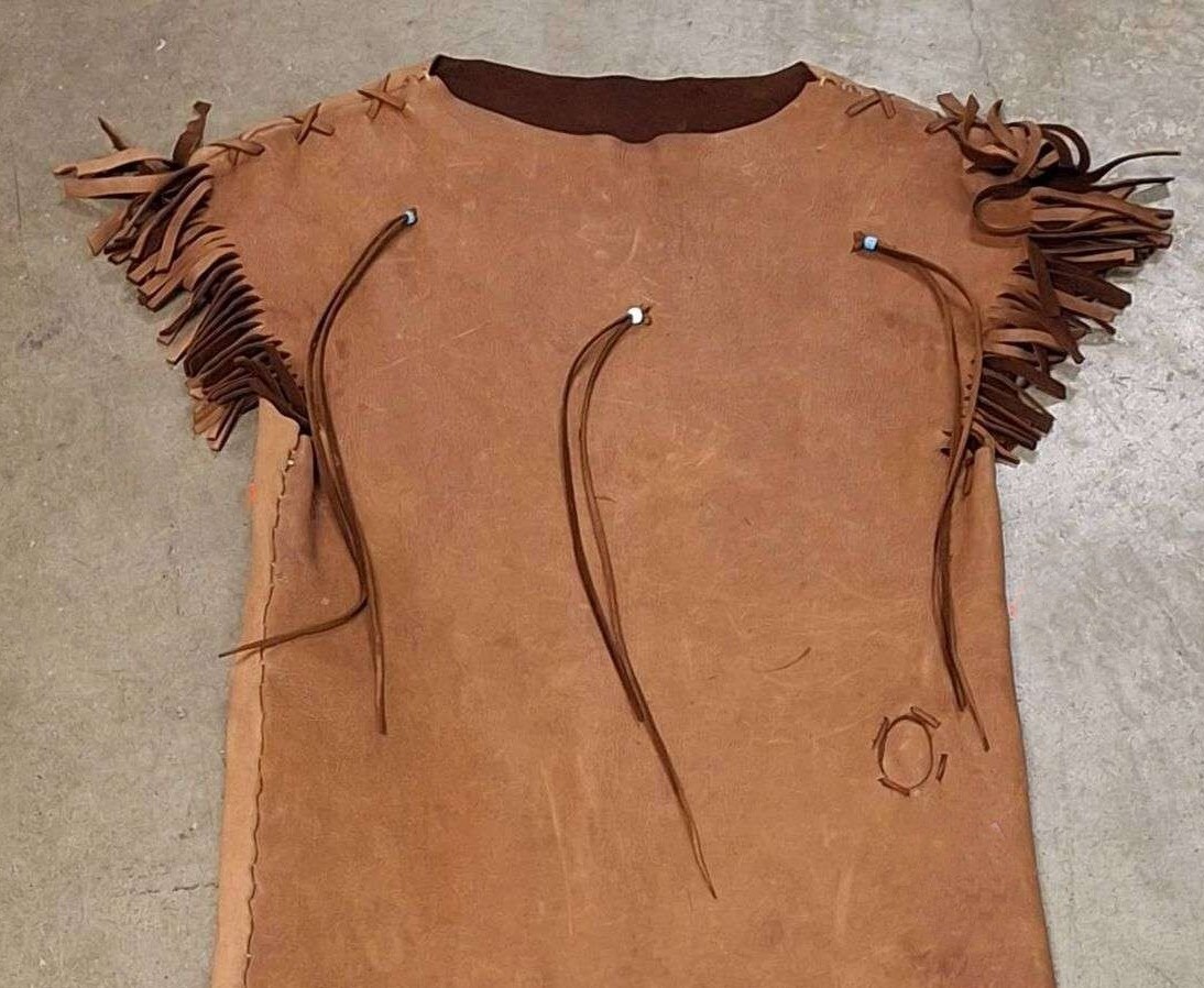 Used Vintage Buckskin Leather Suede Handmade Native American Dress Beads Fringed