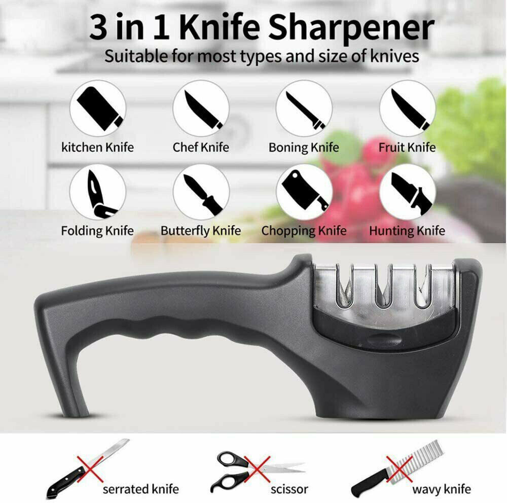 Knife Sharpener 3 Stage Professional System Polish Sharpening Kitchen Tool NEW